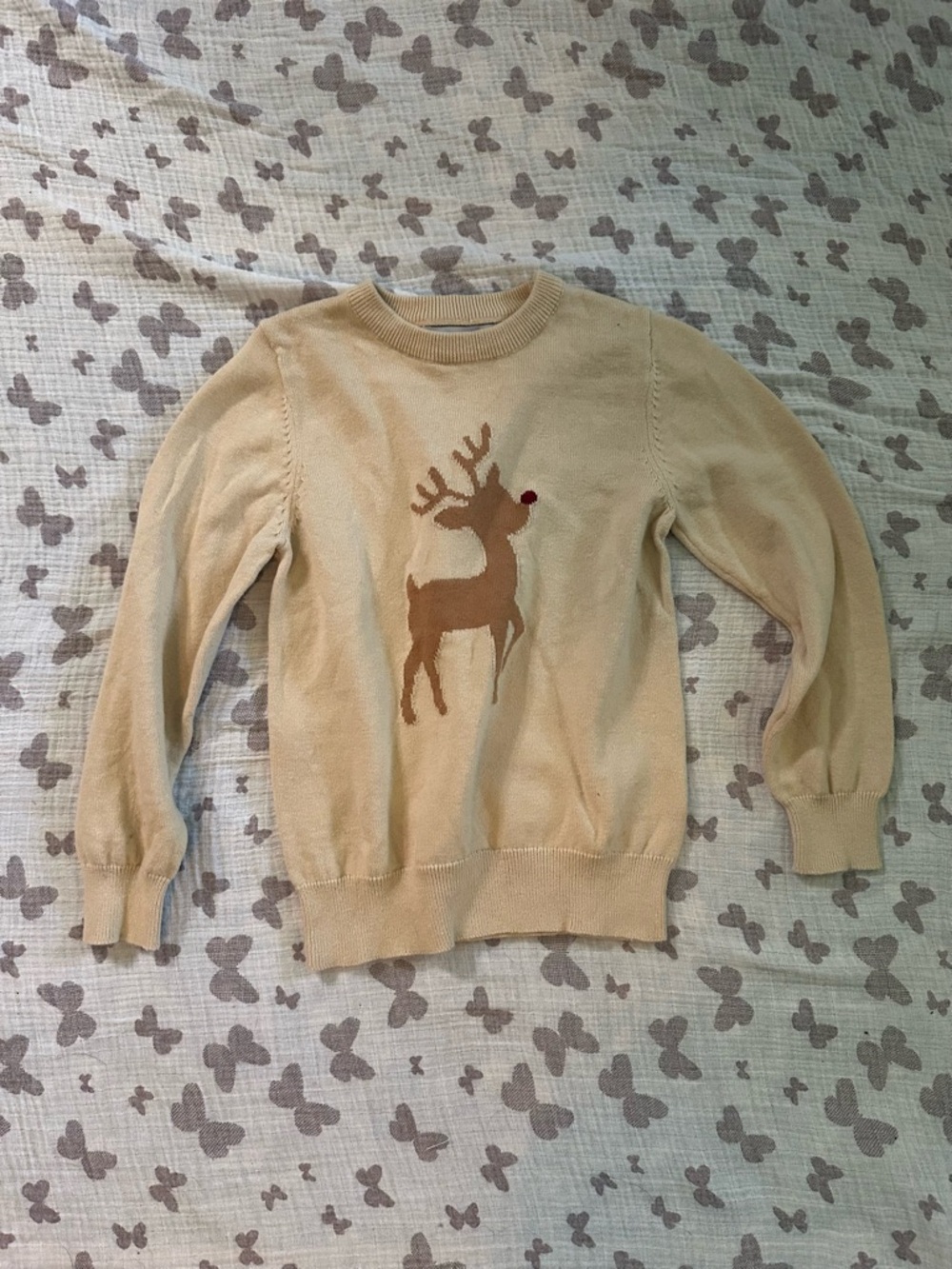 Kids Beige Reindeer Sweater - Holiday Knit Top